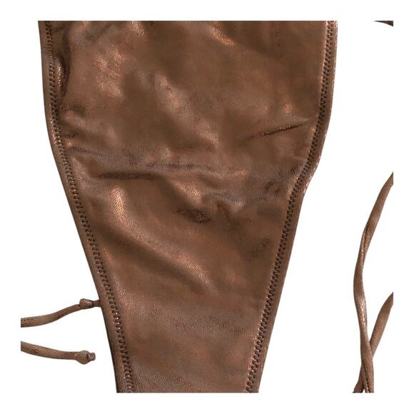 Pretty Little Things Brown Shimmer Tie Side Tanga Bikini Bottoms Size 8 - Picture 8 of 15
